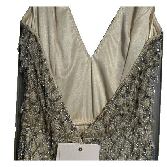 MAC DUGGAL SEQUIN CRYSTAL FRINGED HALTER STRAP GOWN NUDE SILVER SZ‎ 0 5678 RARE - Picture 8 of 10